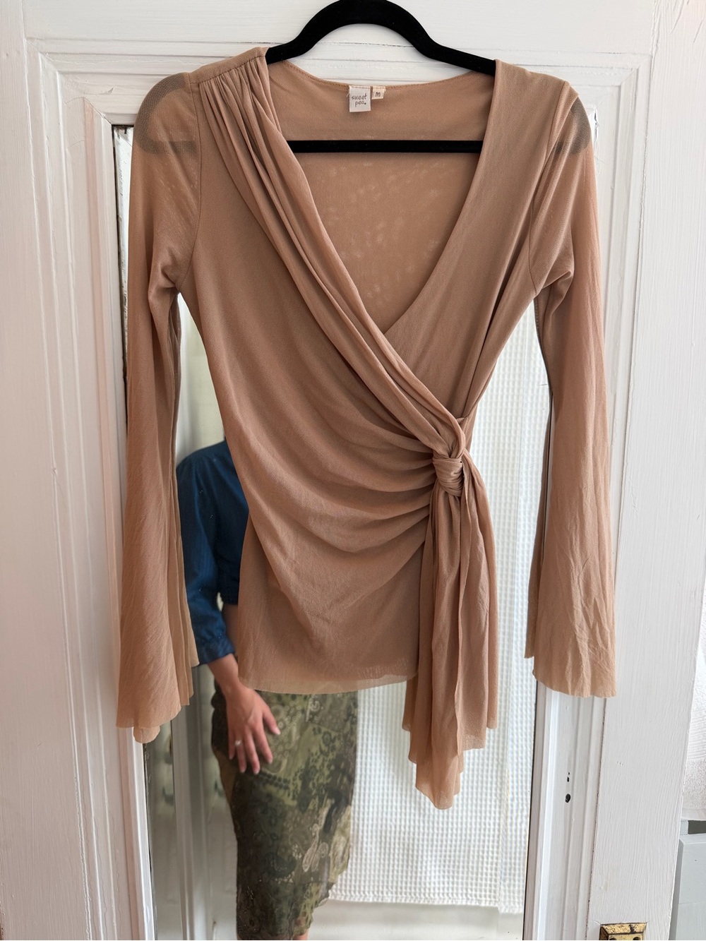 Sweet Pea Tie Detail Sheer Sleeve Blouse